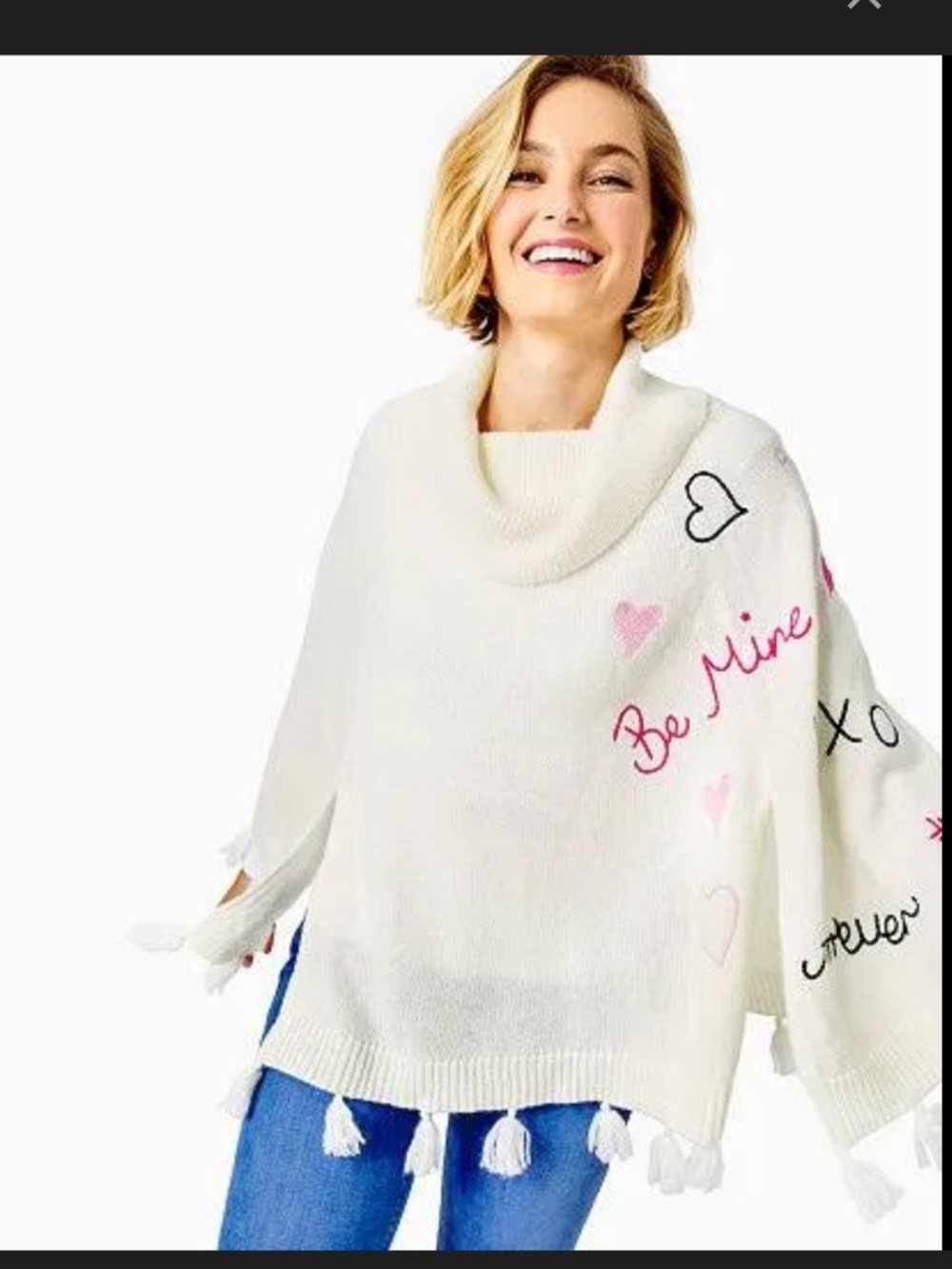 Lilly Pulitzer Kip Wrap Poncho  Be Mine Hearts Fringe Women’s S/M
